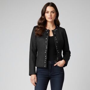 Tahari Arthur S. Levine Black Quilted Jacket  Quiet Luxury Crystal Gala Size 10